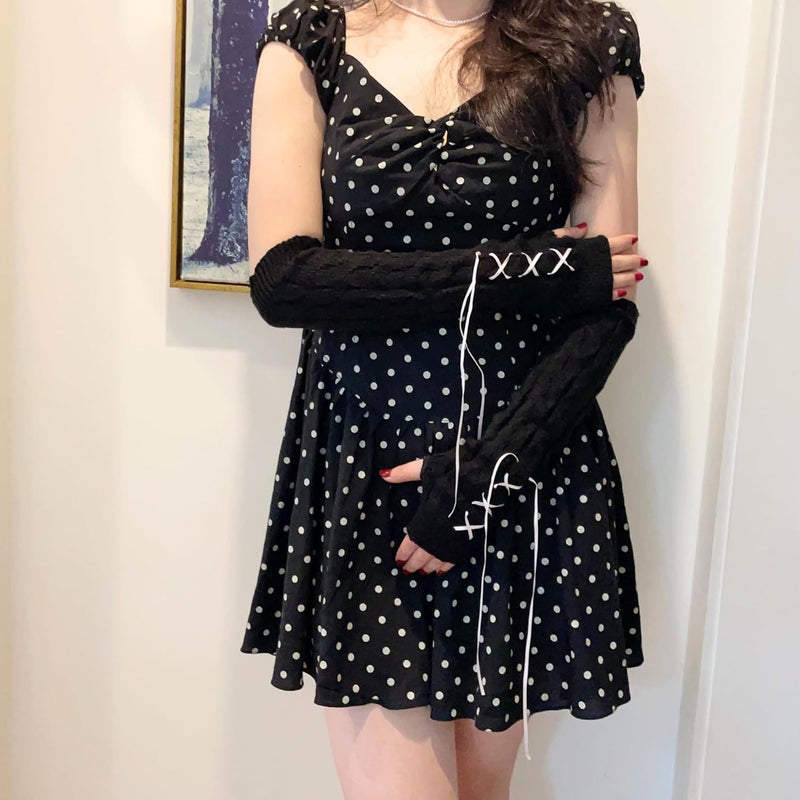 DUNKOING Cute Y2K Arm Warmers Kawaii Knitted Wrist Warmers Long Japanese Harajuku Goth Fingerless Sleeve for Women Girls - Image 3